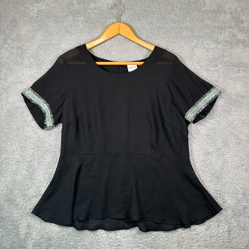 JUNAROSE Blouse Women‎ Beaded Short Sleeves Sheer Size 16